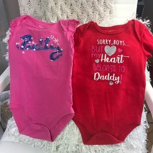 (2) 12 Months Onesies Pretty and Valentines Day